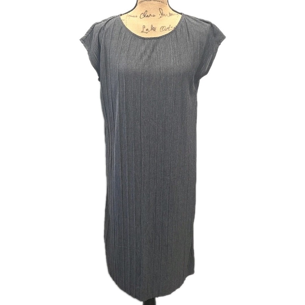 Pure Jill Elements Gray Pleated Shift Dress Cap Slv Minimalist Lagenlook sz XS
